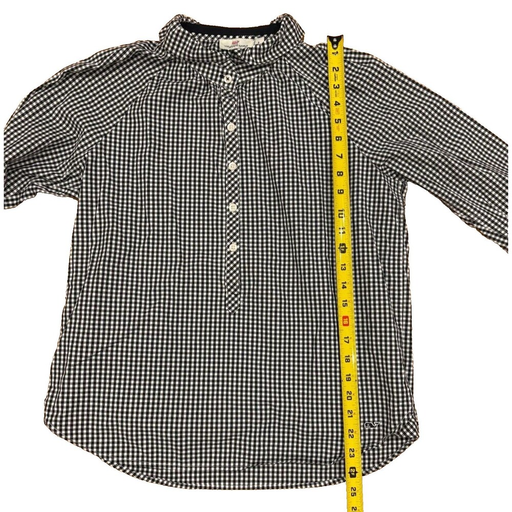 VINEYARD VINES Shirt Women's Size 8 Black Gingham Plaid Ruffle Button Down EUC - Picture 2 of 9